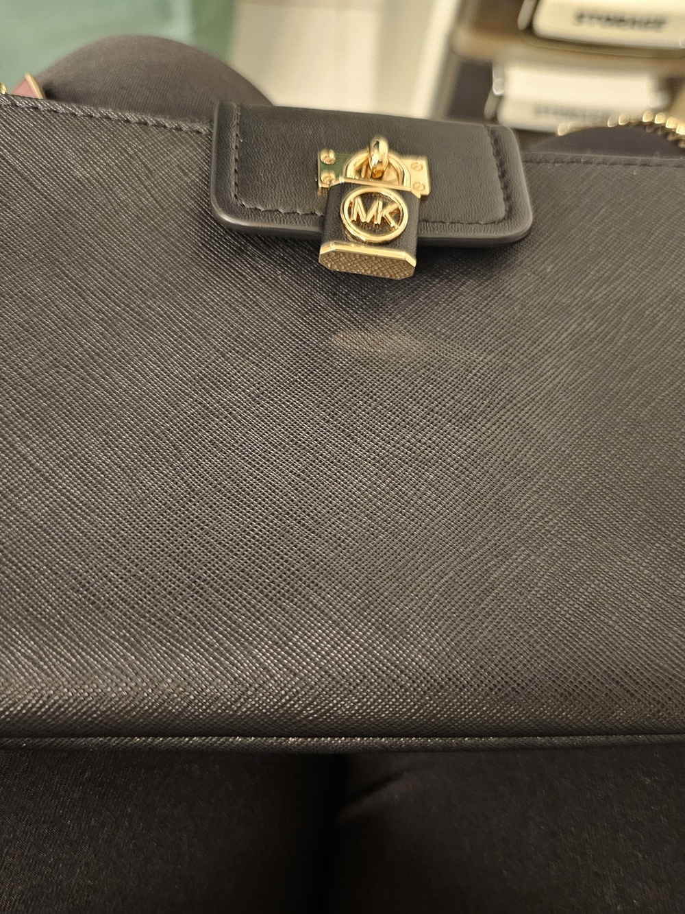 Michael Kors Black Saffiano Leather Crossbody with Gold Lock